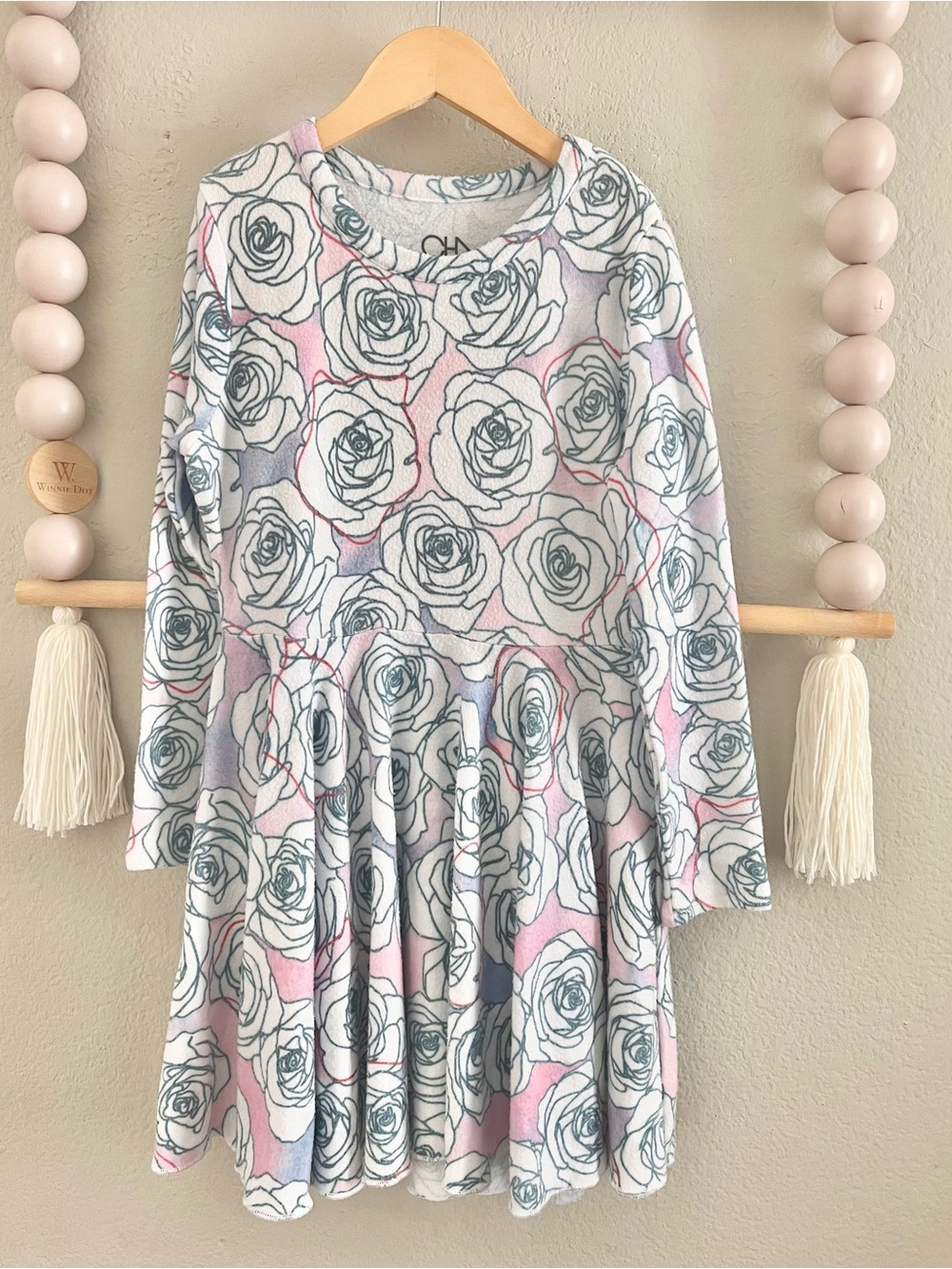 Chaser Girls Rose Print Long Sleeve Twirl Dress